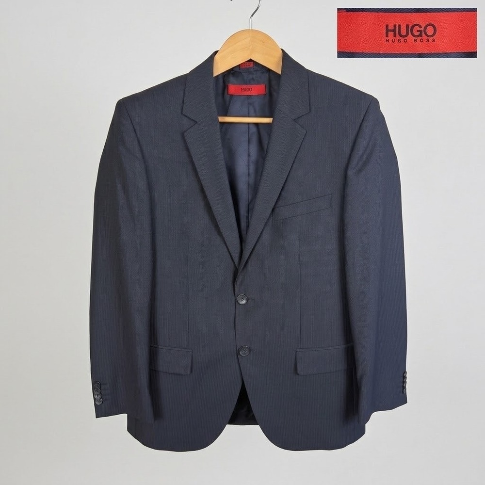 Hugo Hugo Boss Aamon Hago Mens 36S Navy Blue Micro Stripe Suit Jacket Blazer
